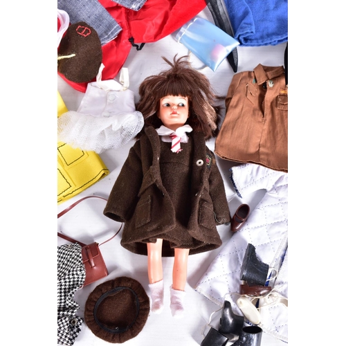 63 - A 1960'S PEDIGREE PATCH DOLL, CLOTHING AND ACCESSORIES, marked 'Made in Hong Kong' dressed in School... 