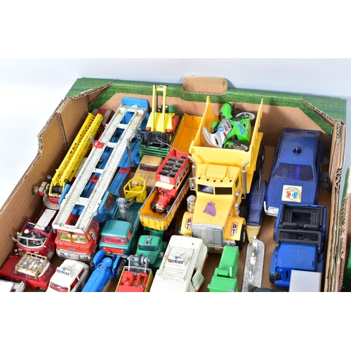 129 - A QUANTITY OF UNBOXED AND ASSORTED PLAYWORN DIECAST VEHICLES, to include Corgi Toys B.M.C. Mini Coop... 