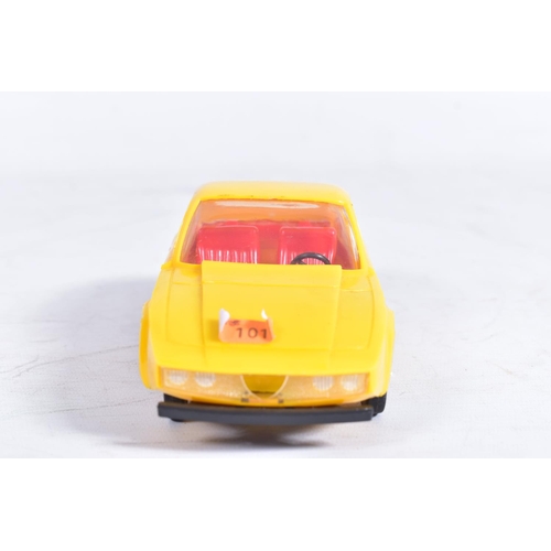 88 - AN UNBOXED BANDAI TINPLATE BATTERY OPERATED FERRARI 275 GT, orange body, red, white and blue interio... 