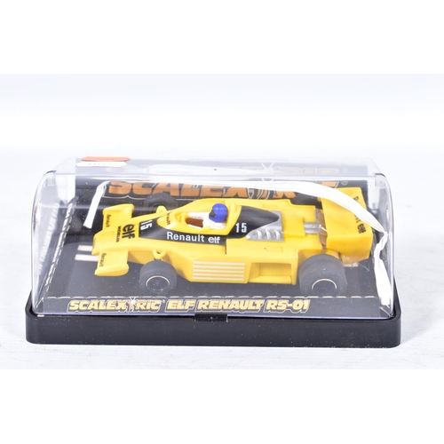 153 - SIX BOXED SCALEXTRIC CARS, Ford Escort Mexico Special Build, No.C052, ELF Renault RS-01, No.C134, Fe... 