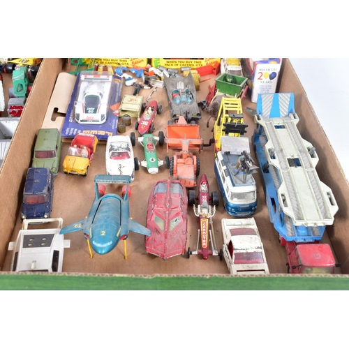 156 - A QUANTITY OF UNBOXED AND ASSORTED PLAYWORN DIECAST VEHICLES, to include Spot-On Ford Thames articul... 