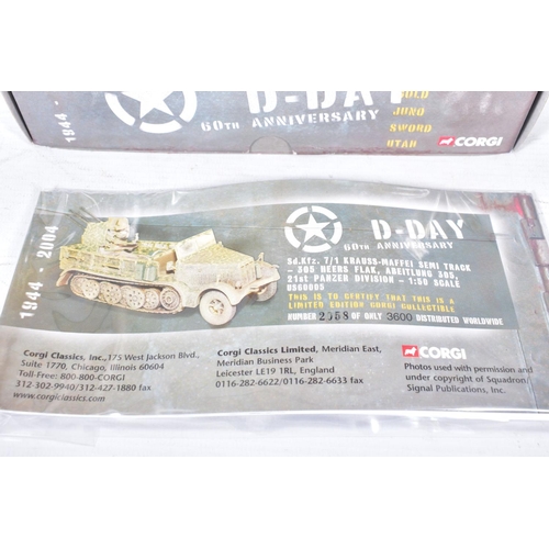 181 - SIX BOXED CORGI CLASSICS D-DAY 60TH ANNIVERSARY, WWII COLLECTION AND BATTLE OF THE BULGE GERMAN MILI... 