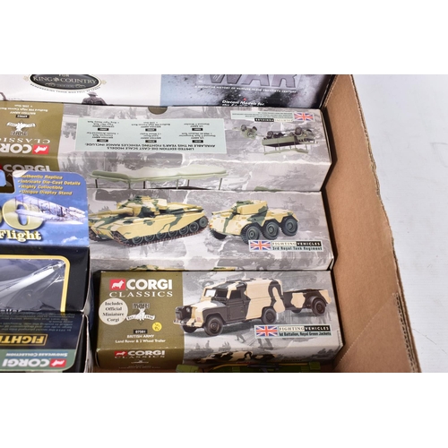 198 - A QUANTITY OF BOXED CORGI CLASSICS MILITARY ITEMS, to include a Century of War series 'Their Finest ... 