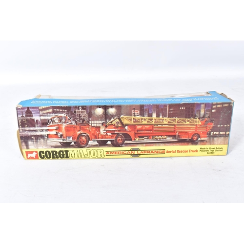 233 - THREE BOXED CORGI TOYS EMERGENCY SERVICES VEHICLES, Major Toys American LaFrance Aerial Rescue Truck... 