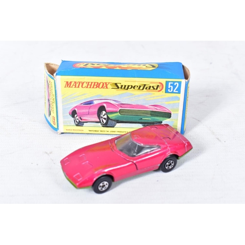 235 - FOUR BOXED MATCHBOX 1-75 SERIES SUPERFAST MODELS, Boss Mustang, No.44, yellow body, Mercedes Unimog,... 