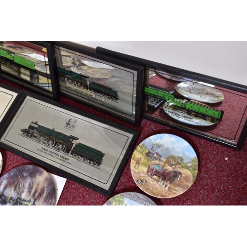 322 - A COLLECTION OF STEAM LOCOMOTIVE PICTURE MIRRORS, all of famous locomotives of the Big 4 or British ... 