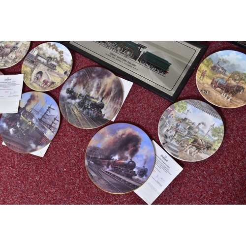 322 - A COLLECTION OF STEAM LOCOMOTIVE PICTURE MIRRORS, all of famous locomotives of the Big 4 or British ... 