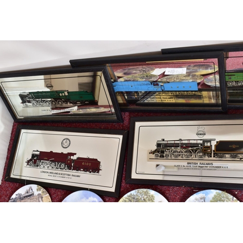 322 - A COLLECTION OF STEAM LOCOMOTIVE PICTURE MIRRORS, all of famous locomotives of the Big 4 or British ... 