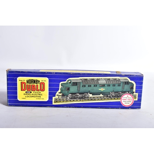 341 - A BOXED HORNBY DUBLO DELTIC LOCOMOTIVE, unnumbered in B.R. green livery (3232), appears largely comp... 