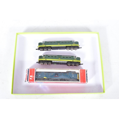 374 - THREE LIMA N GAUGE CLASS 55 DELTIC LOCOMOTIVES, 2 x unboxed 'Meld' No.D9003, B.R. two tone green liv... 