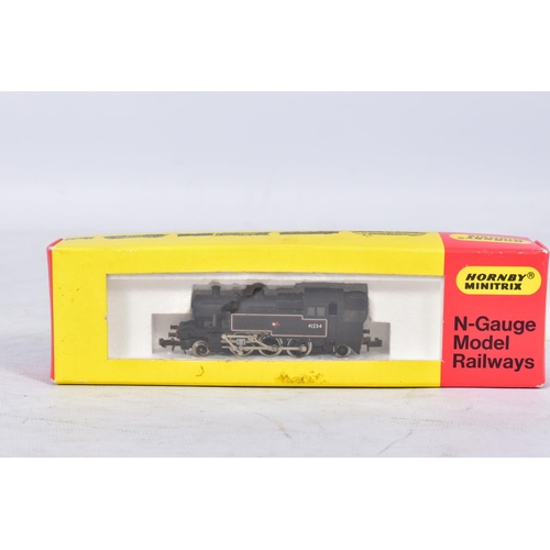 376 - THREE BOXED HORNBY MINITRIX N GAUGE LOCOMOTIVES, class 2MT Tank No.41234, B.R. lined black livery (2... 