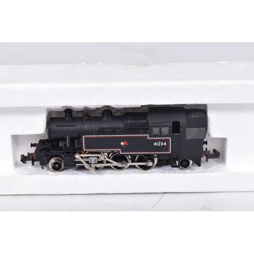 376 - THREE BOXED HORNBY MINITRIX N GAUGE LOCOMOTIVES, class 2MT Tank No.41234, B.R. lined black livery (2... 