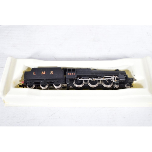 377 - THREE N GAUGE LOCOMOTIVES, boxed Graham Farish class Five No.5041, L.M.S. black livery (1801), box d... 