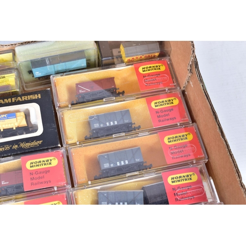 378 - A QUANTITY OF BOXED HORNBY MINITRIX AND GRAHAM FARISH N GAUGE FREIGHT ROLLING STOCK,  all appear com... 