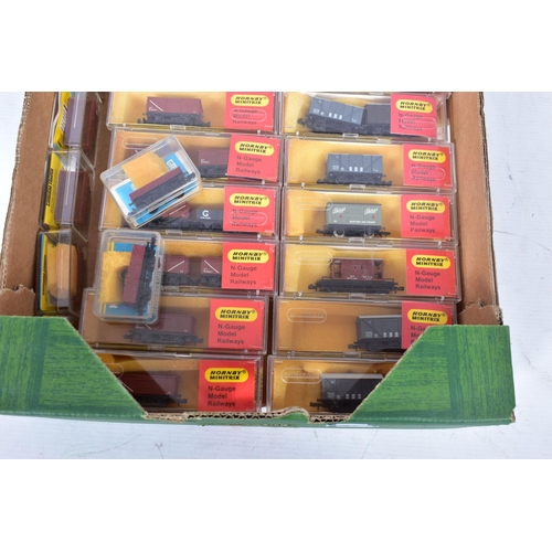 378 - A QUANTITY OF BOXED HORNBY MINITRIX AND GRAHAM FARISH N GAUGE FREIGHT ROLLING STOCK,  all appear com... 