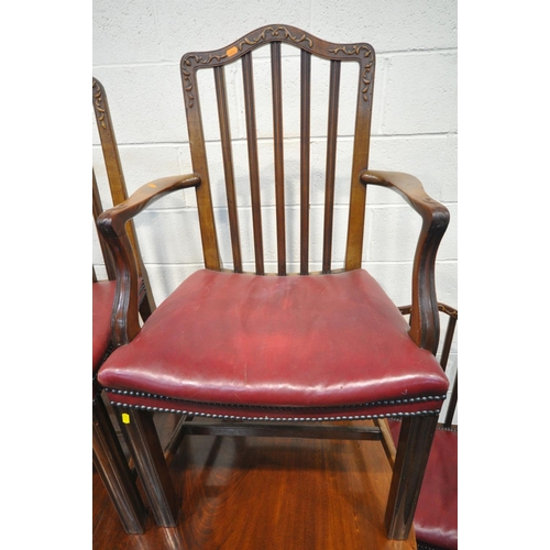 1197 - A 19TH CENTURY MAHOGANY TWIN PEDESTAL DINING TABLE, with a single additional leaf, on splayed legs, ... 