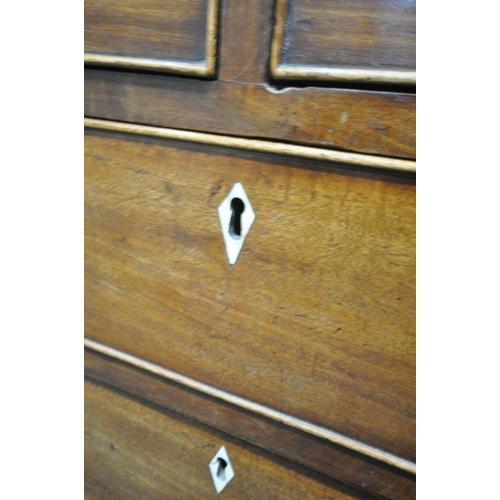 1199 - A GEORGIAN MAHOGANY CHEST OF TWO SHORT OVER THREE LONG GRADUATED DRAWERS, with ivory escutcheons and... 