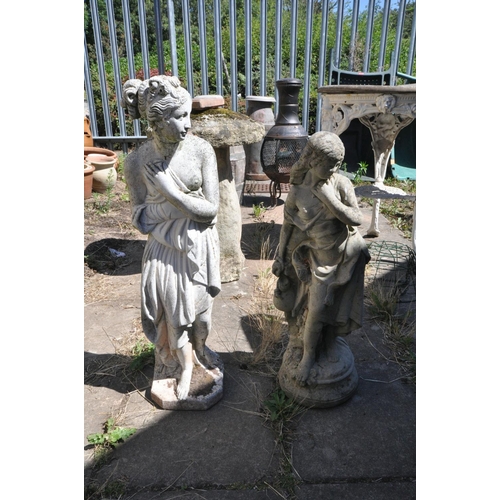 1010 - A COMPOSITE GARDEN FIGURE OF A SCANTILLY CLAD WOMAN, in flowing robes, height 77cm (condition:-crack... 