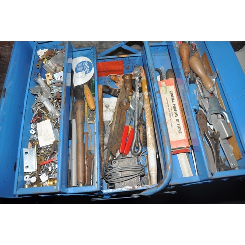 1054 - TWO WOODEN CHESTS AND TWO TOOLBOXES containing vintage and modern tools one wooden chest containing ... 