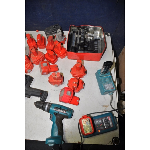 1113 - A LARGE COLLECTION OF DRILLS BATTERIES AND CHARGERS to include Makita, Atlas Copco (all UNTESTED)