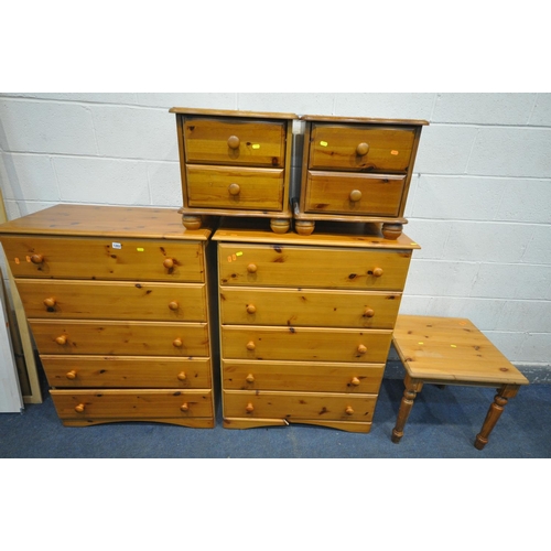 1203 - A PAIR OF PINE CHEST OF FIVE LONG DRAWERS, width 83cm x depth 45cm x height 108cm, a small occasiona... 