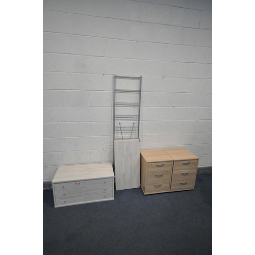 1207 - A MODERN IKEA LADDERAX STYLE SHELVING UNIT, comprising a chest of three drawers and three shelves, a... 