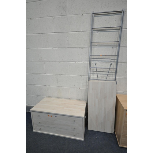 1207 - A MODERN IKEA LADDERAX STYLE SHELVING UNIT, comprising a chest of three drawers and three shelves, a... 