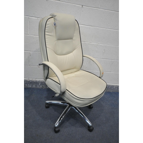 1223 - A RS SOHO CREAM LEATHER SWIVEL OFFICE CHAIR (condition:-torn leather to armrests)