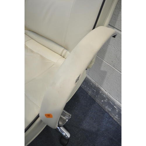 1223 - A RS SOHO CREAM LEATHER SWIVEL OFFICE CHAIR (condition:-torn leather to armrests)