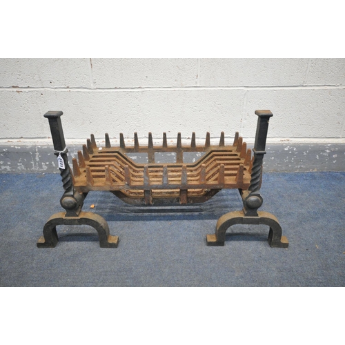 1234 - A CAST IRON FIRE GRATE, on a pair of andirons (condition - some rust) (3)