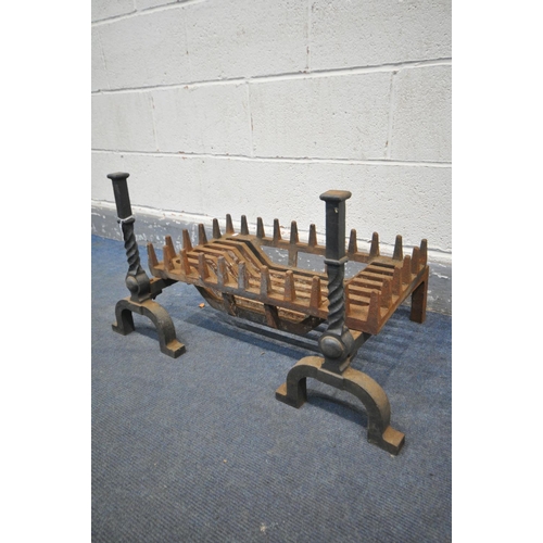 1234 - A CAST IRON FIRE GRATE, on a pair of andirons (condition - some rust) (3)