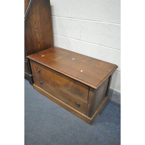 1238 - AN OAK FALL FRONT BUREAU, with fitted interior, above three graduated drawers, width 74cm x depth 44... 