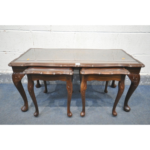 1244 - A MAHOGANY COFFEE/NEST OF THREE TABLES, length 98cm x depth 45cm x height 45cm