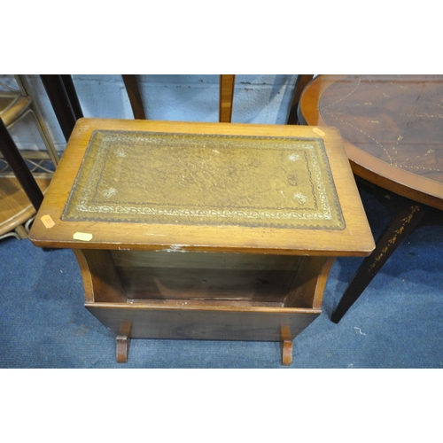 1249 - AN OVAL MAHOGANY AND INLAID COFFEE TABLE, with splayed legs, united by stretchers, length 112cm x de... 