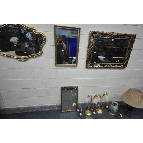 1251 - A SELECTION OF MIRRORS AND LIGHTING, to include a rectangular wall mirror, with carved decoration, l... 