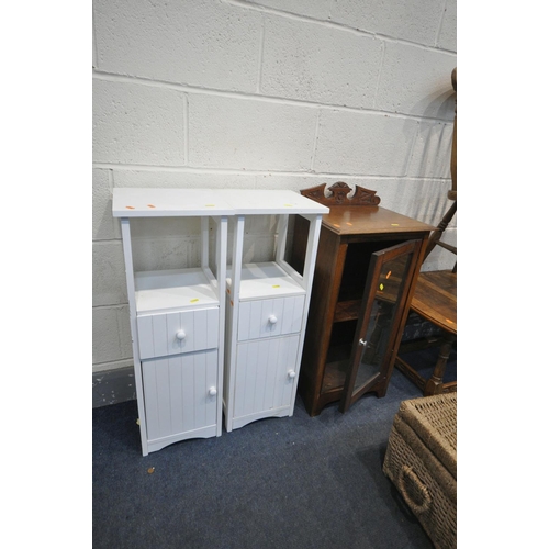 1259 - A SELECTION OF OCCASIONAL FURNITURE, to include an oak telephone seat, with a single door and brushi... 