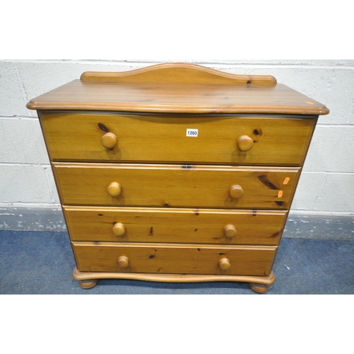 1260 - A PINE CHEST OF FOUR LONG DRAWERS, width 83cm x depth 38cm x height 84cm