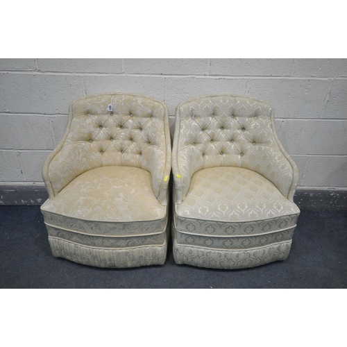 1265 - A PAIR OF CREAM UPHOLSTERED BEDROOM CHAIRS (good condition)