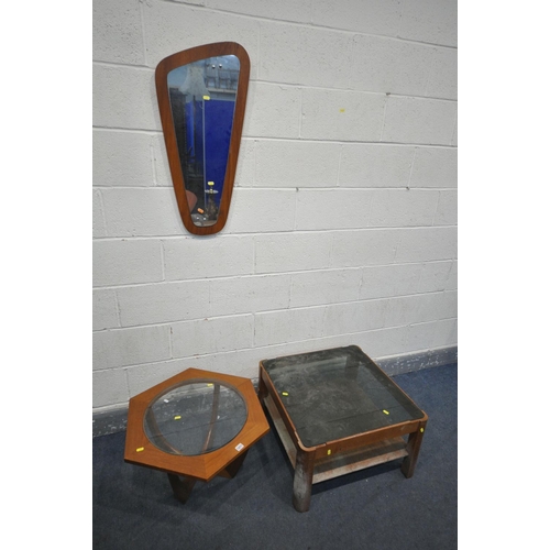 1271 - A MID CENTURY G PLAN STYLE TEAK HEXAGONAL COFFEE TABLE, with a circular glass insert, diameter 59cm ... 