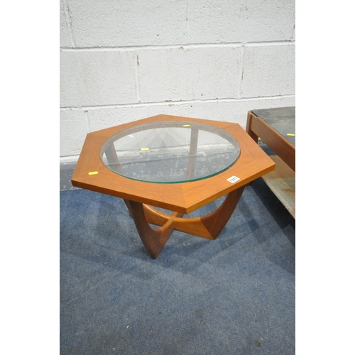 1271 - A MID CENTURY G PLAN STYLE TEAK HEXAGONAL COFFEE TABLE, with a circular glass insert, diameter 59cm ... 