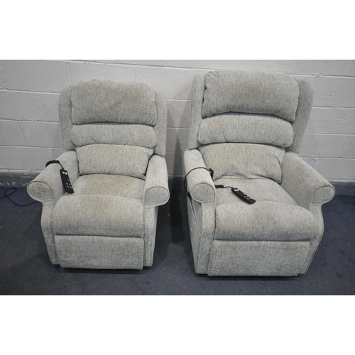 1273 - TWO BEIGE HSL RISE AND RECLINE ARMCHAIRS (condition - some stains, only one has a power cable but bo... 