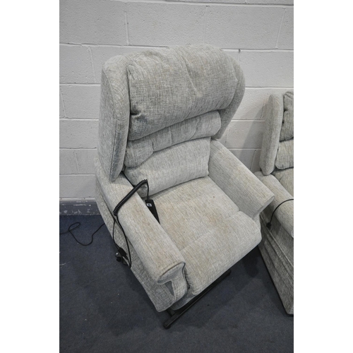 1273 - TWO BEIGE HSL RISE AND RECLINE ARMCHAIRS (condition - some stains, only one has a power cable but bo... 