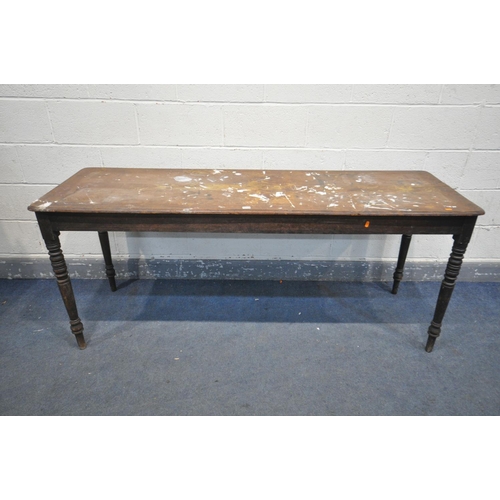 1279 - A VICTORIAN MAHOGANY RECTANGULAR HALL TABLE, length 183cm x depth 60cm x 76cm (condition:-covered in... 