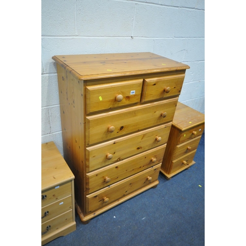 1281 - A PINE CHEST OF TWO SHORT AND FOUR LONG DRAWERS, width 82cm x depth 43cm x height 120cm, a similar p... 