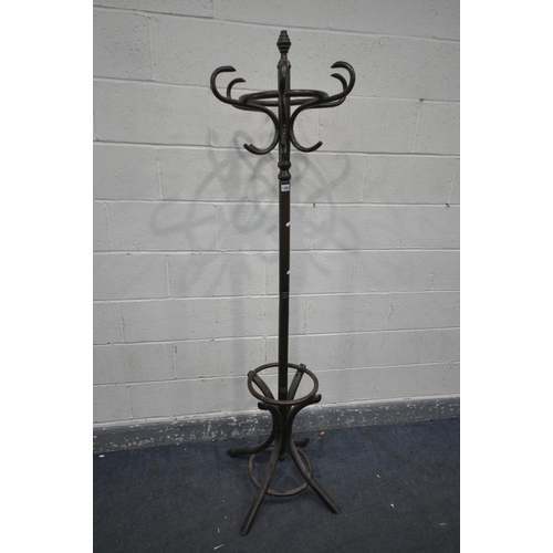 1283 - A STAINED BEECH BENTWOOD STYLE COAT/HAT STAND, height 190cm