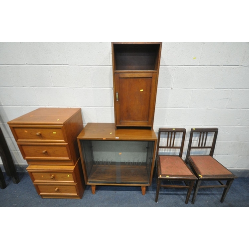 1294 - A 20TH CENTURY OAK BOOKCASE, with two sliding glass doors, width 80cm x depth 38cm x height 88cm, a ... 