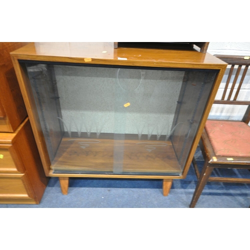 1294 - A 20TH CENTURY OAK BOOKCASE, with two sliding glass doors, width 80cm x depth 38cm x height 88cm, a ... 