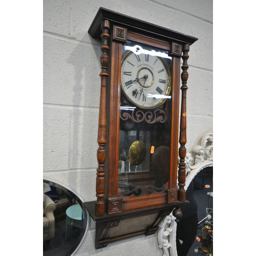 1297 - AN EARLY 20TH CENTURY MAHOGANY VIENNA WALL CLOCK, Benjamin Gaunt & Sons Barnsley stamped to face, he... 