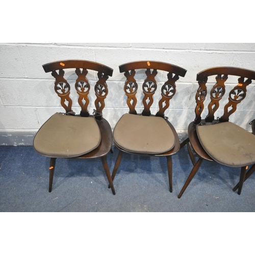 1300 - A SET OF SIX ERCOL ELM PRINCE OF WALES FEATHER BACK CHAIRS, all with separate seat pads (condition -... 