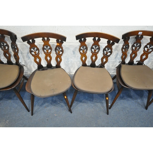 1300 - A SET OF SIX ERCOL ELM PRINCE OF WALES FEATHER BACK CHAIRS, all with separate seat pads (condition -... 